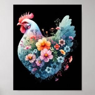 Kip bloem kunst grafisch vrouwen boerderij kip lie poster