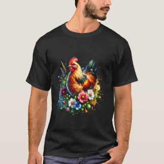 Kip bloem kunst grafisch vrouwen boerderij kip lie t-shirt