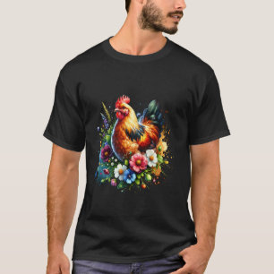Kip bloem kunst grafisch vrouwen boerderij kip lie t-shirt