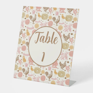 Kip & Bloemen Baby shower Tafelnummer Reclamebord Met Voetstuk