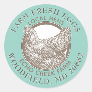 KIP BOERDERIJ FRESH EGG Bord Groen en Bruin Ronde Sticker