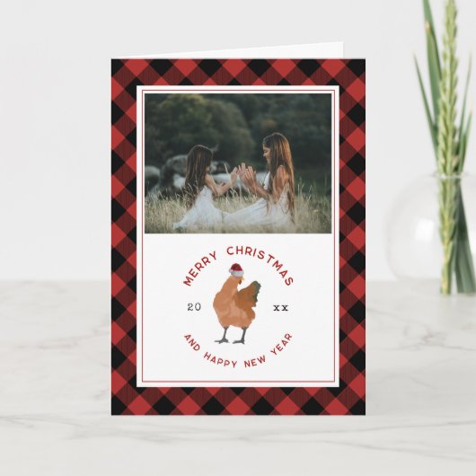 Kip Buffalo Plaid Kerst Foto Feestdagen Kaart (Voorkant)
