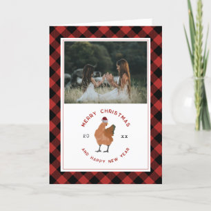 Kip Buffalo Plaid Kerst Foto Feestdagen Kaart