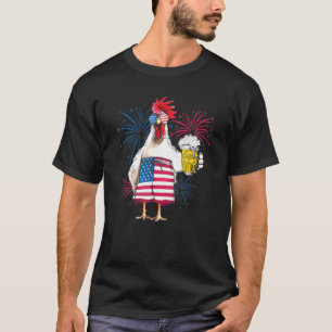 Kip Cheer Bier Amerikaanse Vlag Vuurwerk - Kip T-shirt