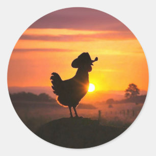 Kip Cute met Cowboyhoed Landelijk Grappig Ronde Sticker