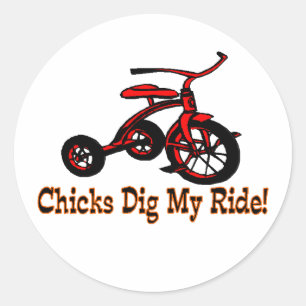 Kip dig mijn ride tricycle ronde sticker