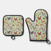 Kip en Gerber Daisies Ovenwant & Pannenlap Set (Voorkant)