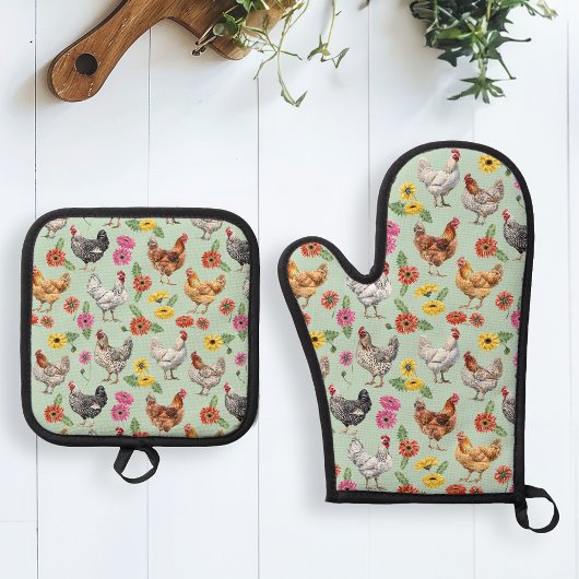 Kip en Gerber Daisies Ovenwant & Pannenlap Set