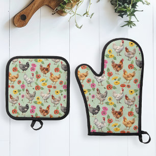 Kip en Gerber-margrieten Ovenwant & Pannenlap Set
