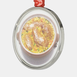 Kip en rijst metalen ornament