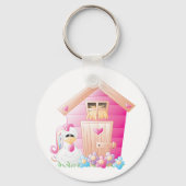 Kip en roze kippenhok met bloemen sleutelhanger (Achterkant)