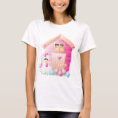 Kip en roze kippenhok met bloemen t-shirt (Voorkant)