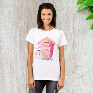 Kip en roze kippenhok met bloemen t-shirt