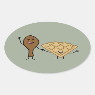 Kip en Waffles - Amerikaanse en zuidelijke kooktoe Ovale Sticker