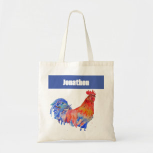 Kip Haan Vogel Jongens Naam Blauw Rood Tote Bag