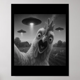 Kip Haantje Grappige Selfie Kip Met Ufos Wei Poster