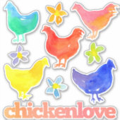 Kip Hen Regenboog Kleur Vogels Sticker (Voorkant)