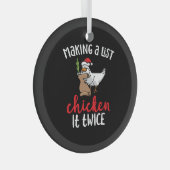 Kip het tweemaal grappig Kip-kerstontwerp Glas Ornament (Voorkant Rechts)