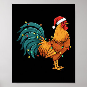 Kip Ik Rock Een Festieve Haan In Een Kerstman Hoed Poster