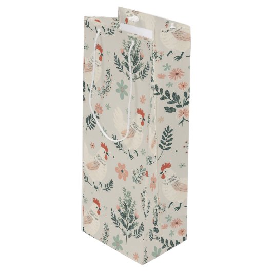 Kip in de tuin wijn cadeautas (Voorkant Gekanteld)