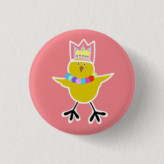 Kip in een kroon met kralen ronde button 3,2 cm
