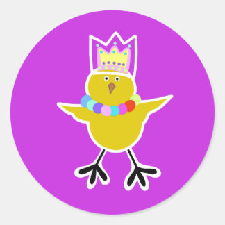 Kip in een kroon met kralen ronde sticker