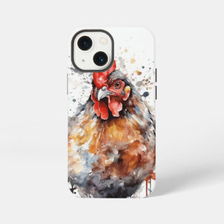 Kip iPad iPhone Hoesje Waterverf Hen Haan iPhone 13 Mini Hoesje