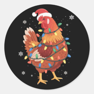 Kip Kerstboom Lichtjes Boerderij Dier Santa Ronde Sticker