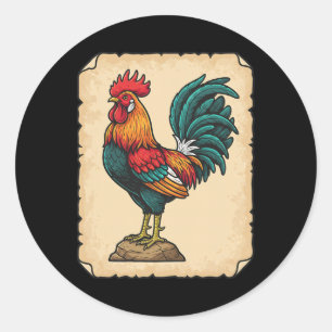Kip, Kleurrijke Haan Staat Trots Ronde Sticker
