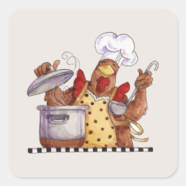 Kip koken vierkante sticker