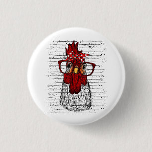 Kip met bandana hoofdband en bril schattig ronde button 3,2 cm