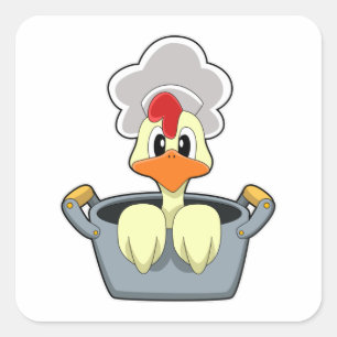Kip met kookpot vierkante sticker