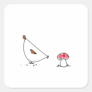 Kip met paddenstoelenkruitjes vierkante sticker