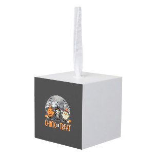 Kip of Behandeling Schattig Halloween Kerkhof Ontw Kubus Ornament