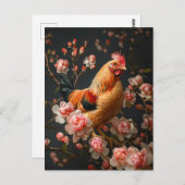 Kip omgeven door roze bloemen briefkaart (Voorkant / Achterkant)
