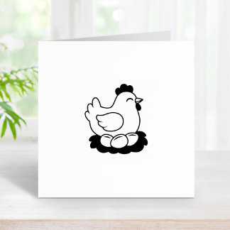 Kip op Nest met Eieren 1x1 Rubberstempel