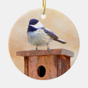 Kip over vogelschilderende oorspronkelijke vogelku keramisch ornament