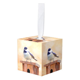 Kip over vogelschilderende oorspronkelijke vogelku kubus ornament