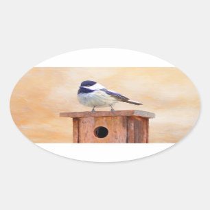 Kip over vogelschilderende oorspronkelijke vogelku ovale sticker