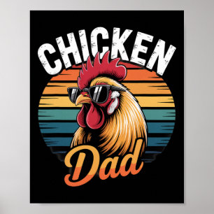 Kip Papa Grappige Haan Retro Zonsondergang Vintage Poster