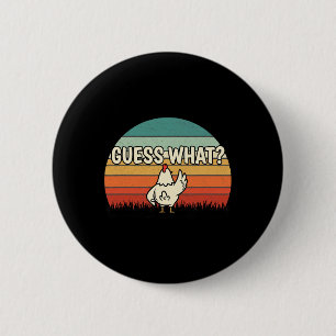 Kip, raad wie er achter Retro Kip Pen zit Att Ronde Button 5,7 Cm