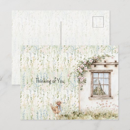Kip Romantisch Huis Raam Bloem Briefkaart (Voorkant / Achterkant)