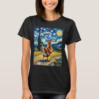 Kip Starry Night Van Gogh Stijl Hen Farm Pluimvee T-shirt