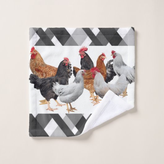 Kip zwart wit geruite badkamer handdoek sets (Wasdoekje)