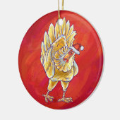 Kipkerst op rood keramisch ornament (Links)