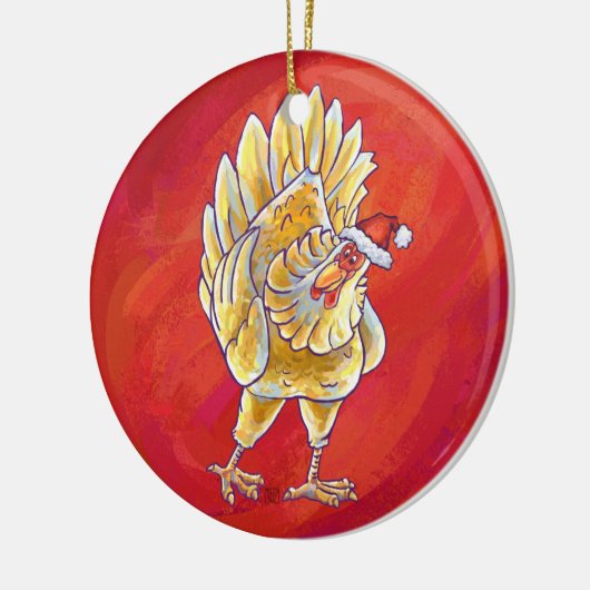 Kipkerst op rood keramisch ornament (Links)