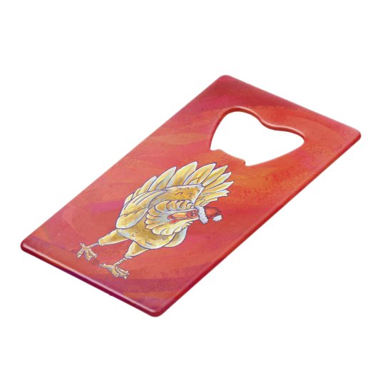 Kipkerst op rood kredietkaart flessenopener (Voorkant Gekanteld)