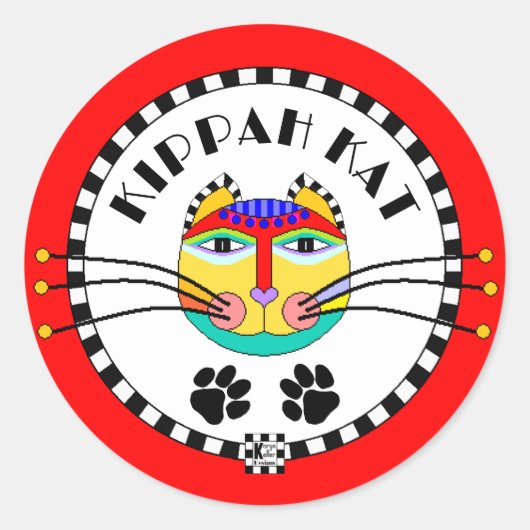 Kippah Kat Ronde Sticker (Voorkant)