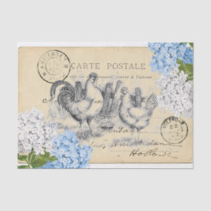 kippen Blauwe Bloemveer Briefkaart Weefsel Papier