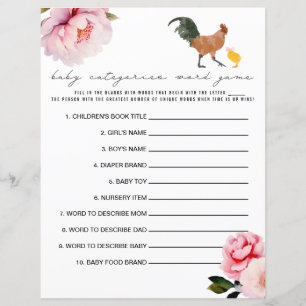 Kippen Bloemen Baby shower Categorieën Woord spel